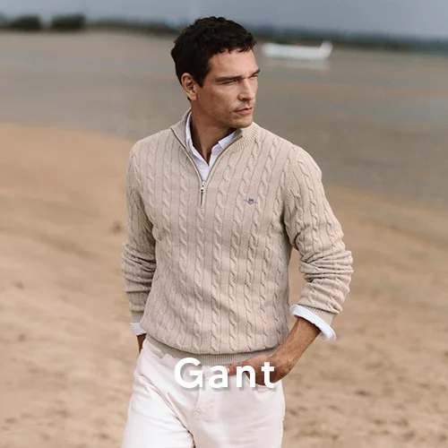 Gant heren kabeltrui met rits in zandkleur — bekijk de collectie