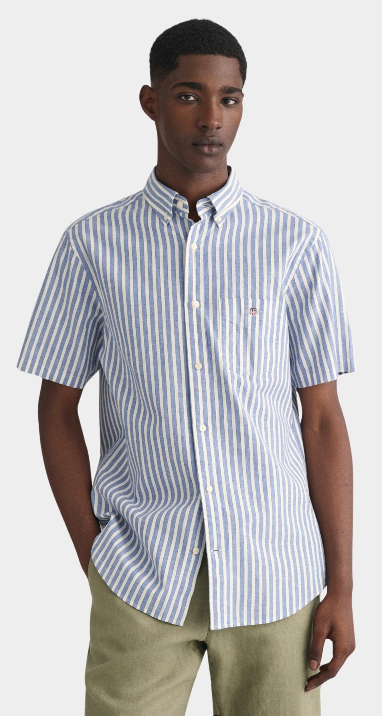 Gant Casual hemd korte mouw Blauw Cotton Linen Stripe SS Shirt 3240061/407