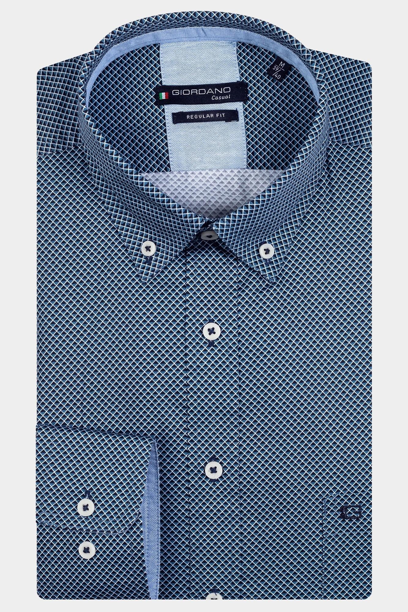 Giordano Casual hemd lange mouw Blauw Ivy, LS Button Down Mini Grap 327007/60