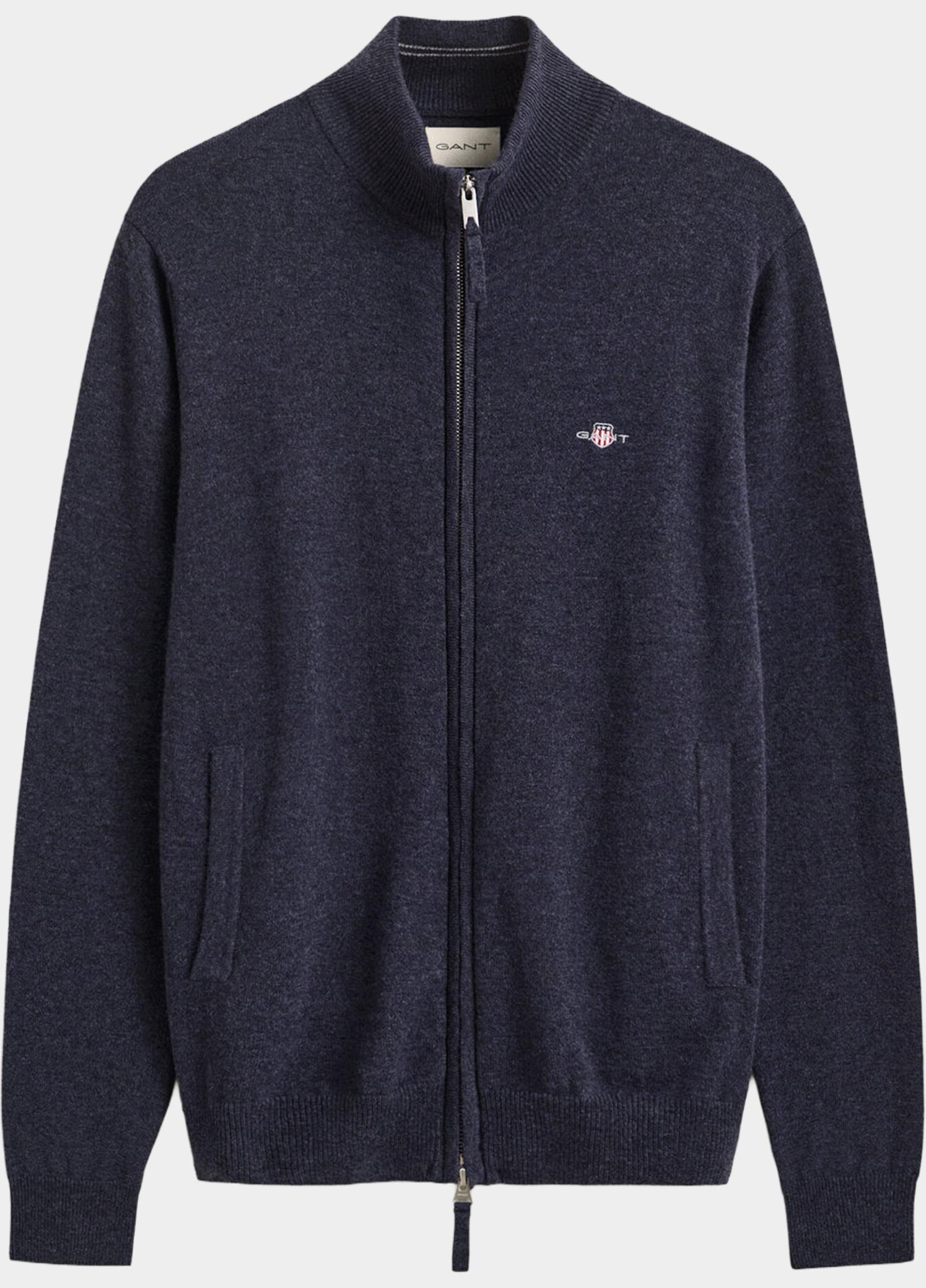 Gant Vest heren Blauw Lamswollen vest met ritssluit 87314/480