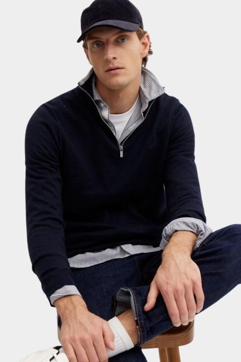 Basefield Pullover Blauw Zip Troyer Pullover 219018457/654