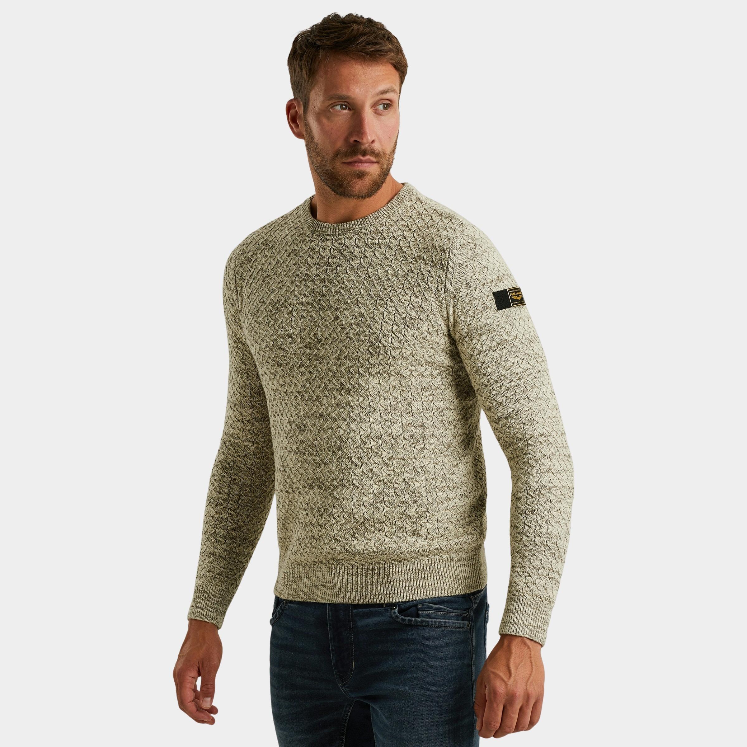 PME Legend Pullover Beige R-neck mouline structure PKW2510304/7013