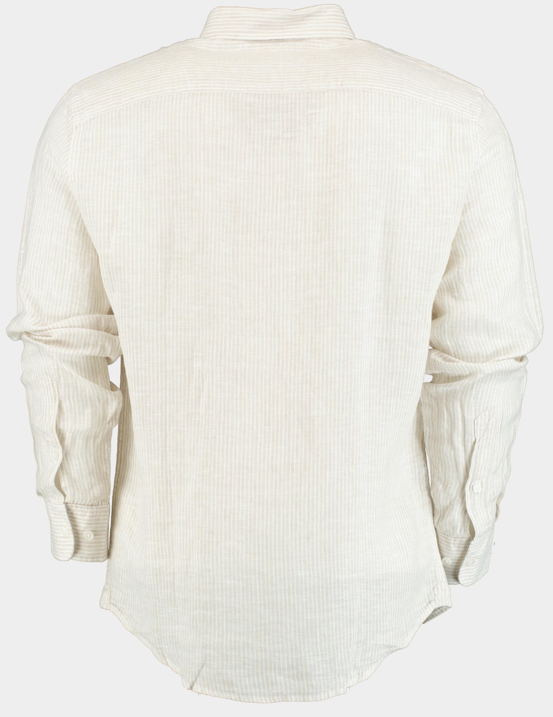 Blue Coast Casual hemd lange mouw Beige 100% linnen, met fijn streepje 118R/0002 crudo