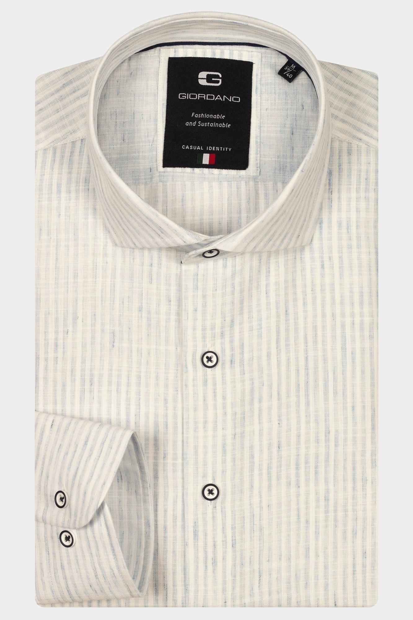 Giordano Casual hemd lange mouw Blauw Row long sleeve cutaway Linen 517835/61