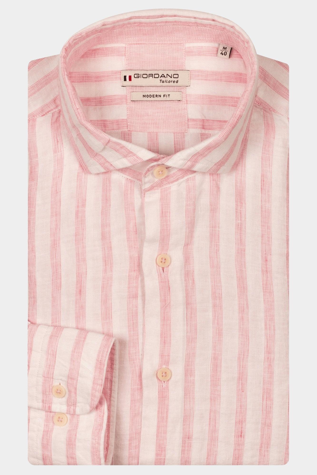 Giordano Casual hemd lange mouw Roze Row long sleeve cutaway Linen 517844/50