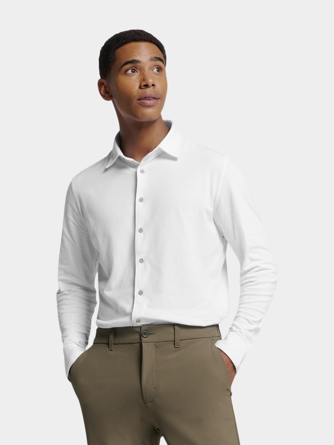 No Excess Casual hemd lange mouw Wit Shirt Jersey Pique Stretch N4186/010