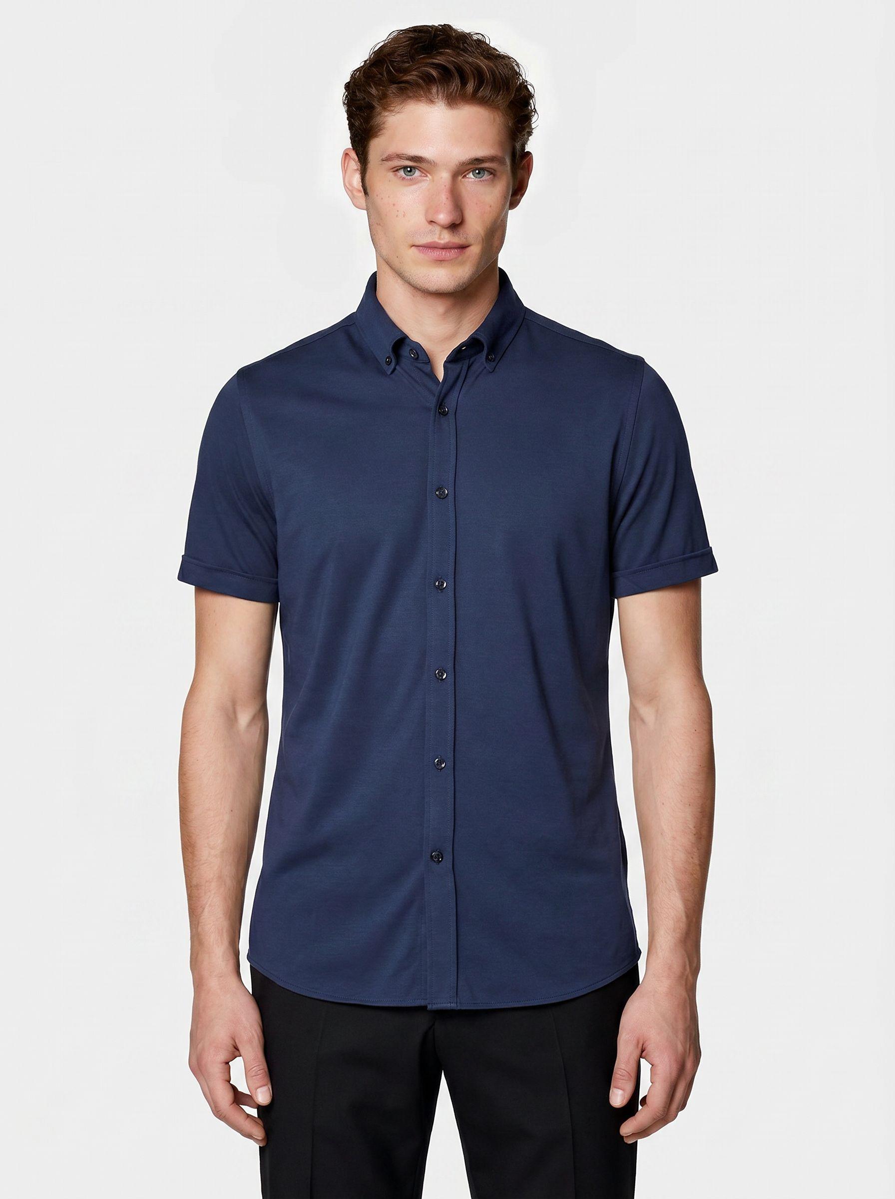 Bos overhemd korte mouw heren Blauw easy care kwaliteit 3507/navy