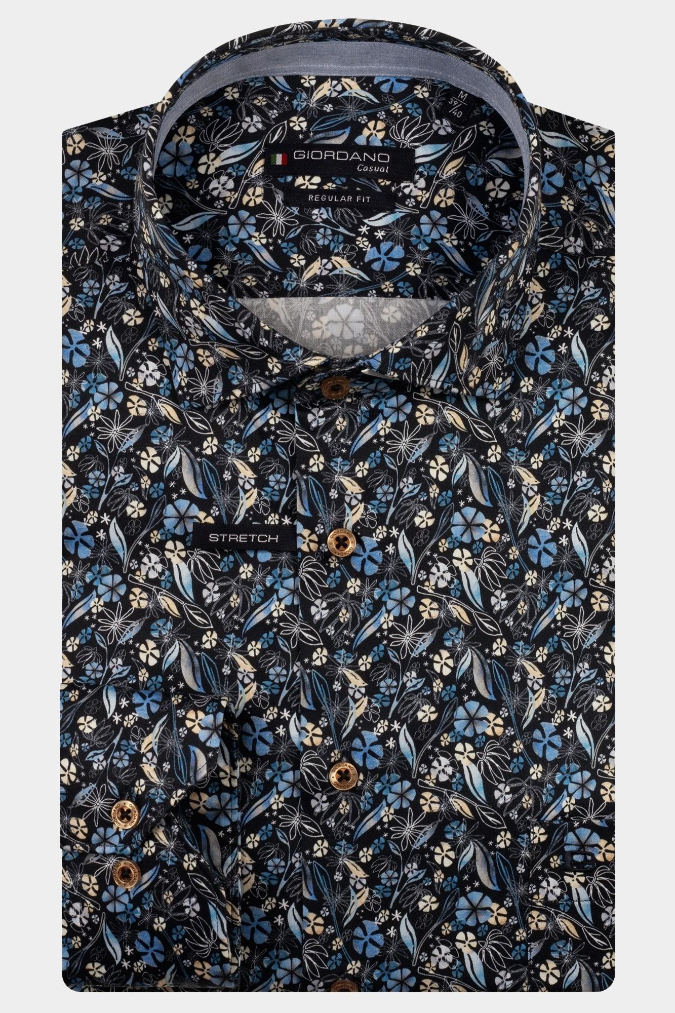 Giordano Casual hemd lange mouw Blauw Maggiore long sleeve semi cut 527043/60