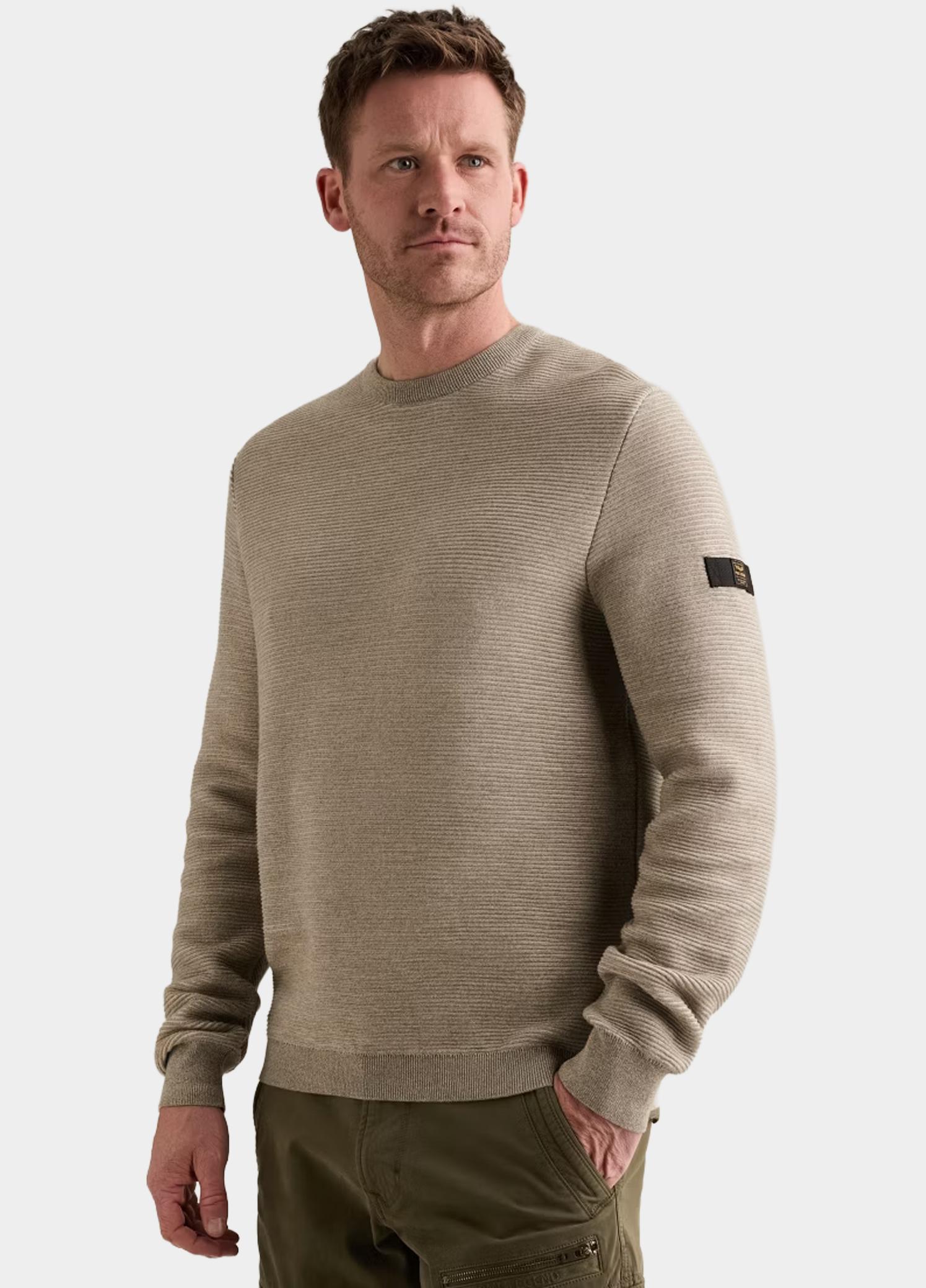 PME Legend Pullover heren Beige R-neck cotton ottoman PKW2609332/7013
