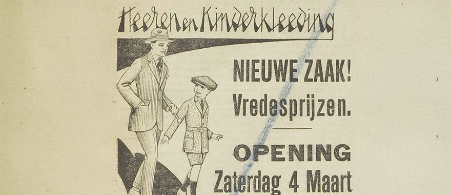Historische advertentie van de opening van Bos Men Shop in 1922