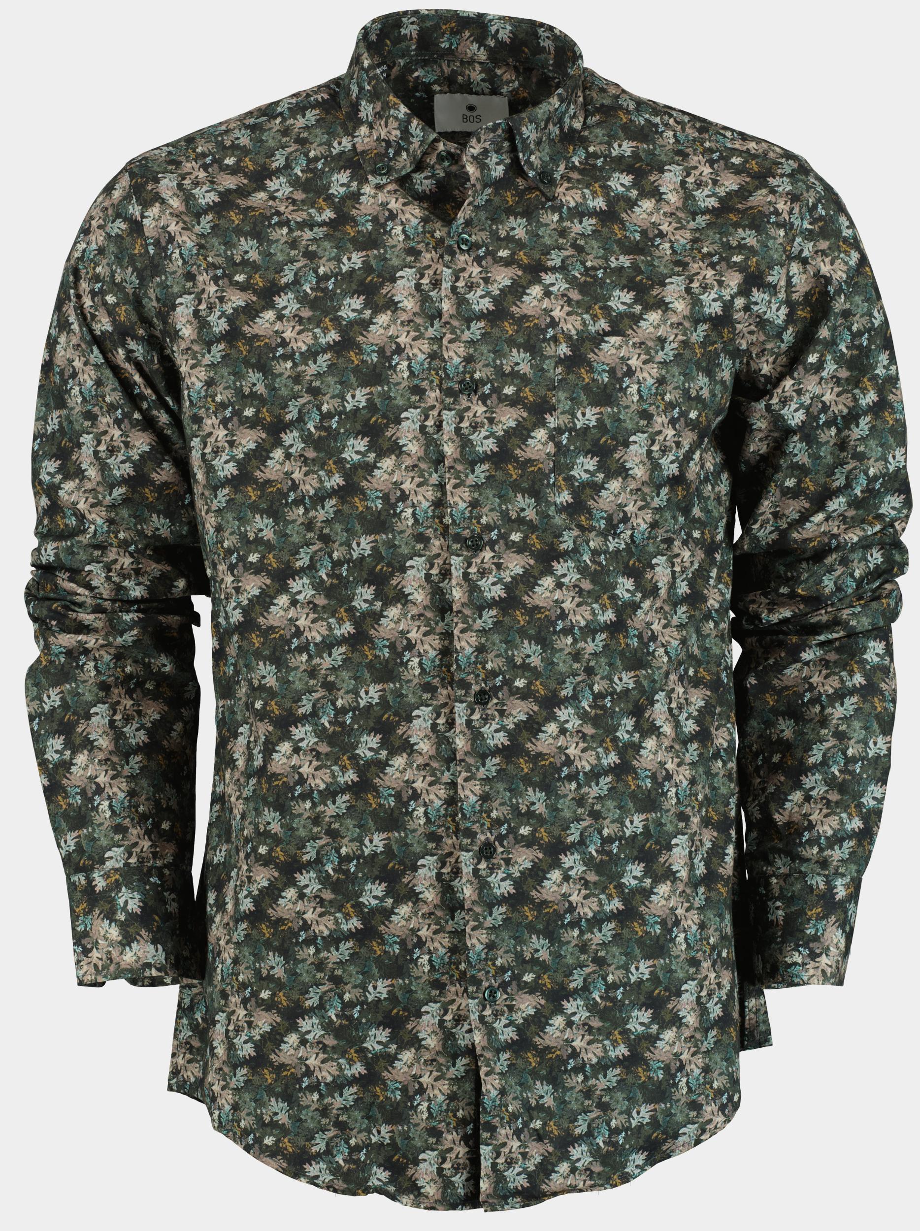 Bos Casual hemd lange mouw Groen Green Leaves 28402/V03