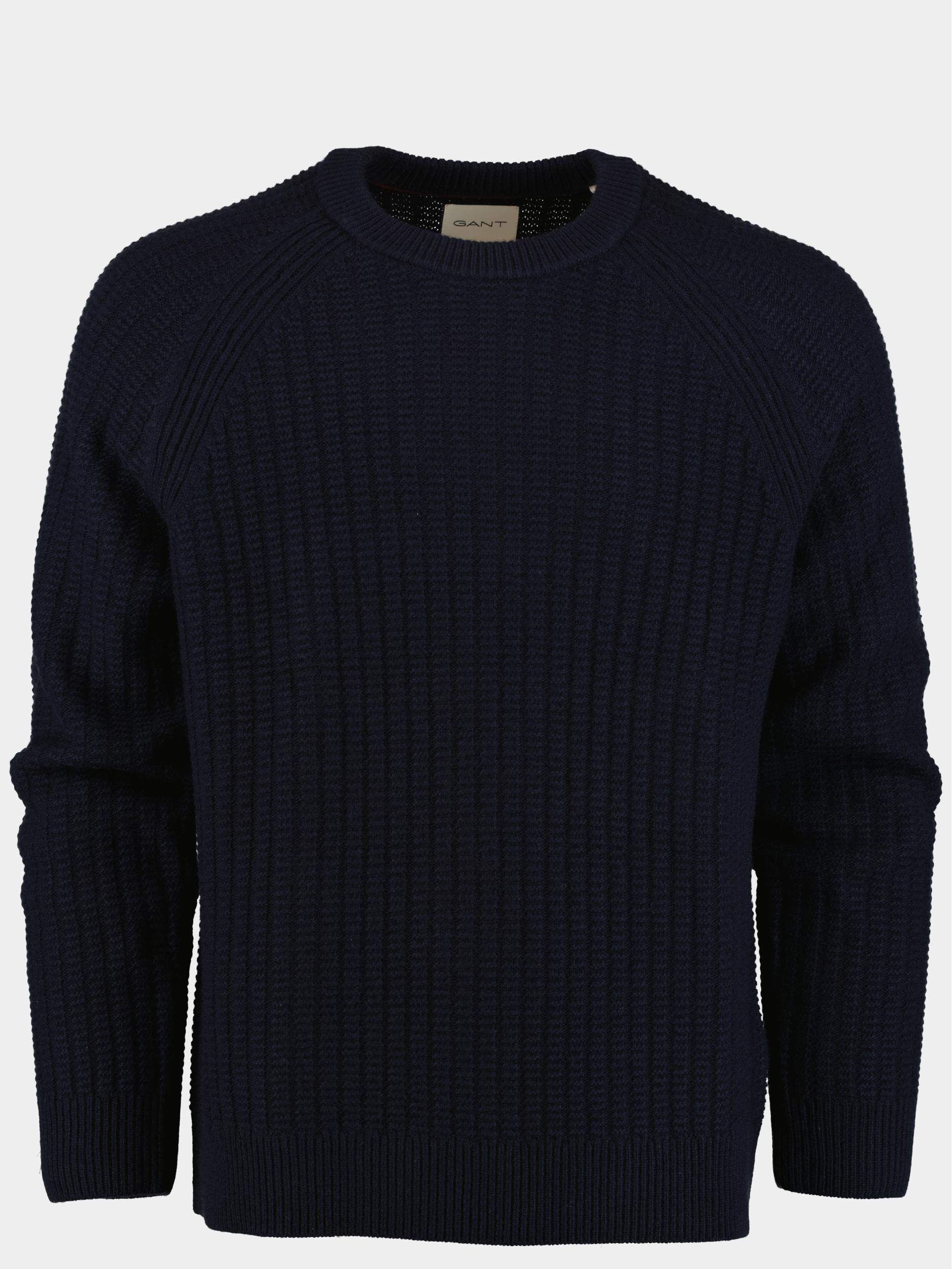 Gant Pullover Blauw Texture Raglan C-Neck 8050168/433