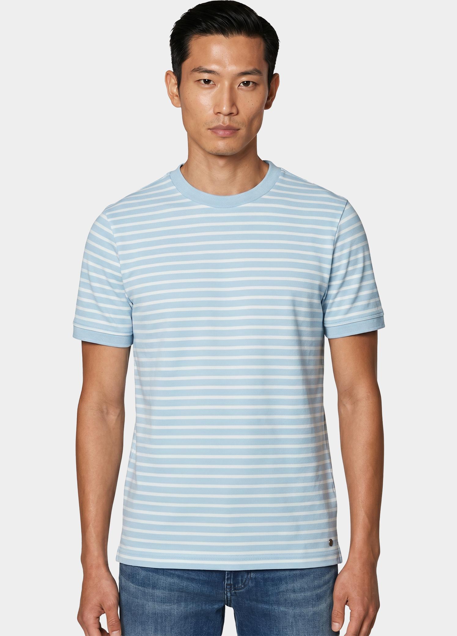 Marco Manzini T-shirt heren Blauw Isaac Stripe T-shirt Pique MMZ25108IS18/210 light blue