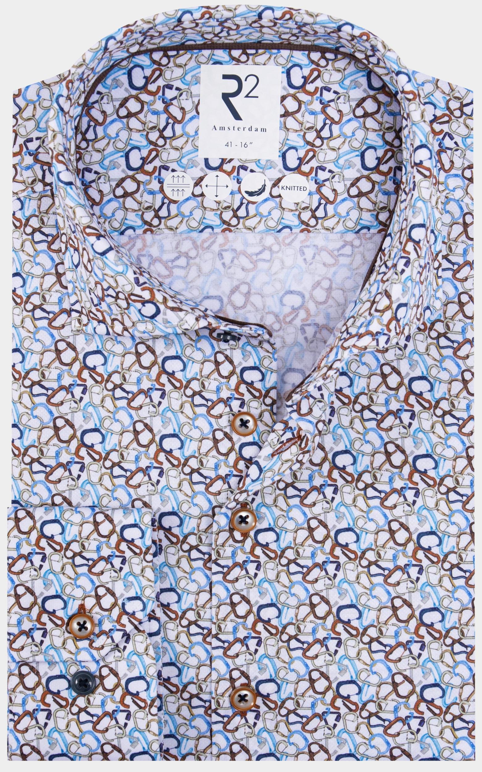 R2 Amsterdam Casual hemd lange mouw Multi Carabiner print on knitted 130.WSP.002/073
