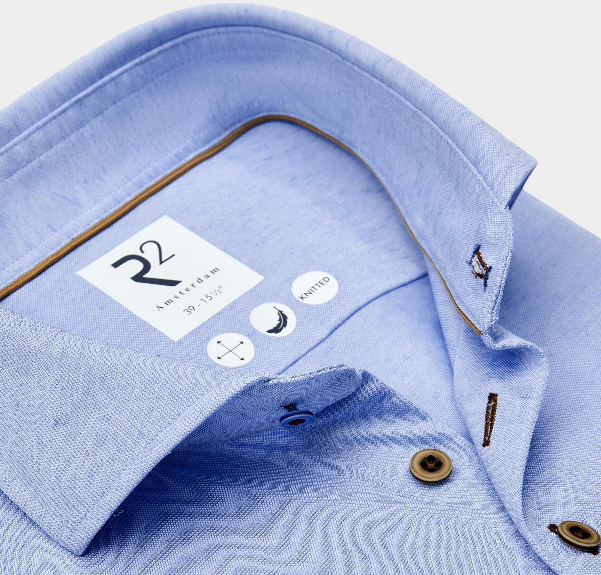 R2 Amsterdam Casual hemd lange mouw Blauw Linen cotton knitted 128.WSP.019/018