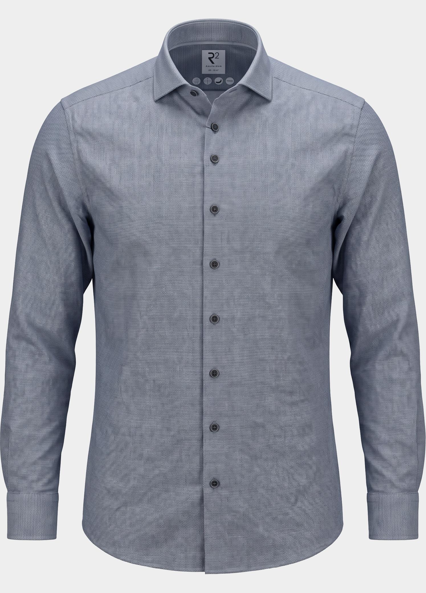 R2 Amsterdam Overhemd heren Blauw Knitted polyester sorona shir 134.WSP.013/014