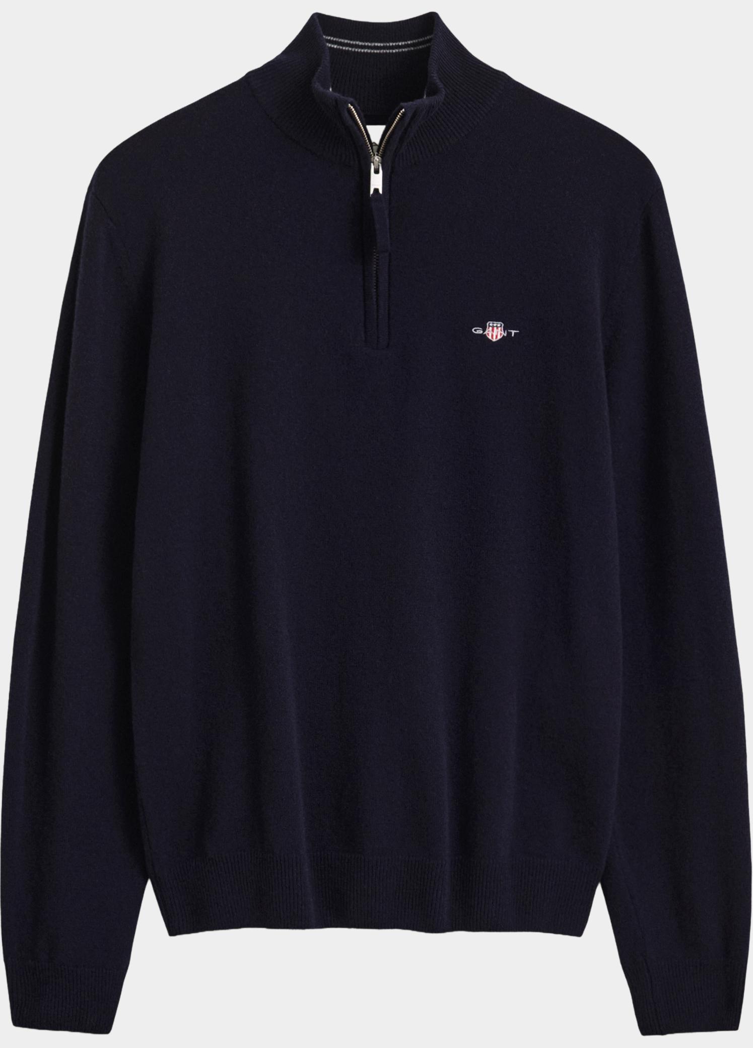 Gant Half Zip Blauw Lamswollen trui met korte rit 87313/410