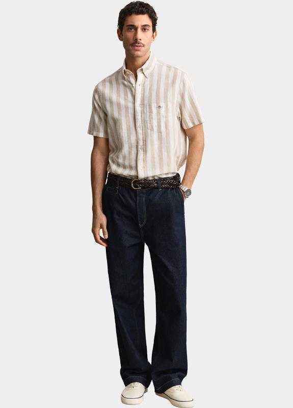 Gant overhemd korte mouw heren Beige Gestreept overoverhemd met ko 3260020/200