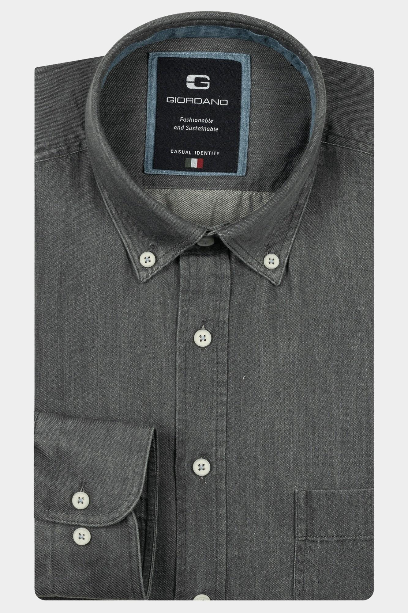 Giordano Casual hemd lange mouw Blauw Brando long sleeve button dow 527004/60