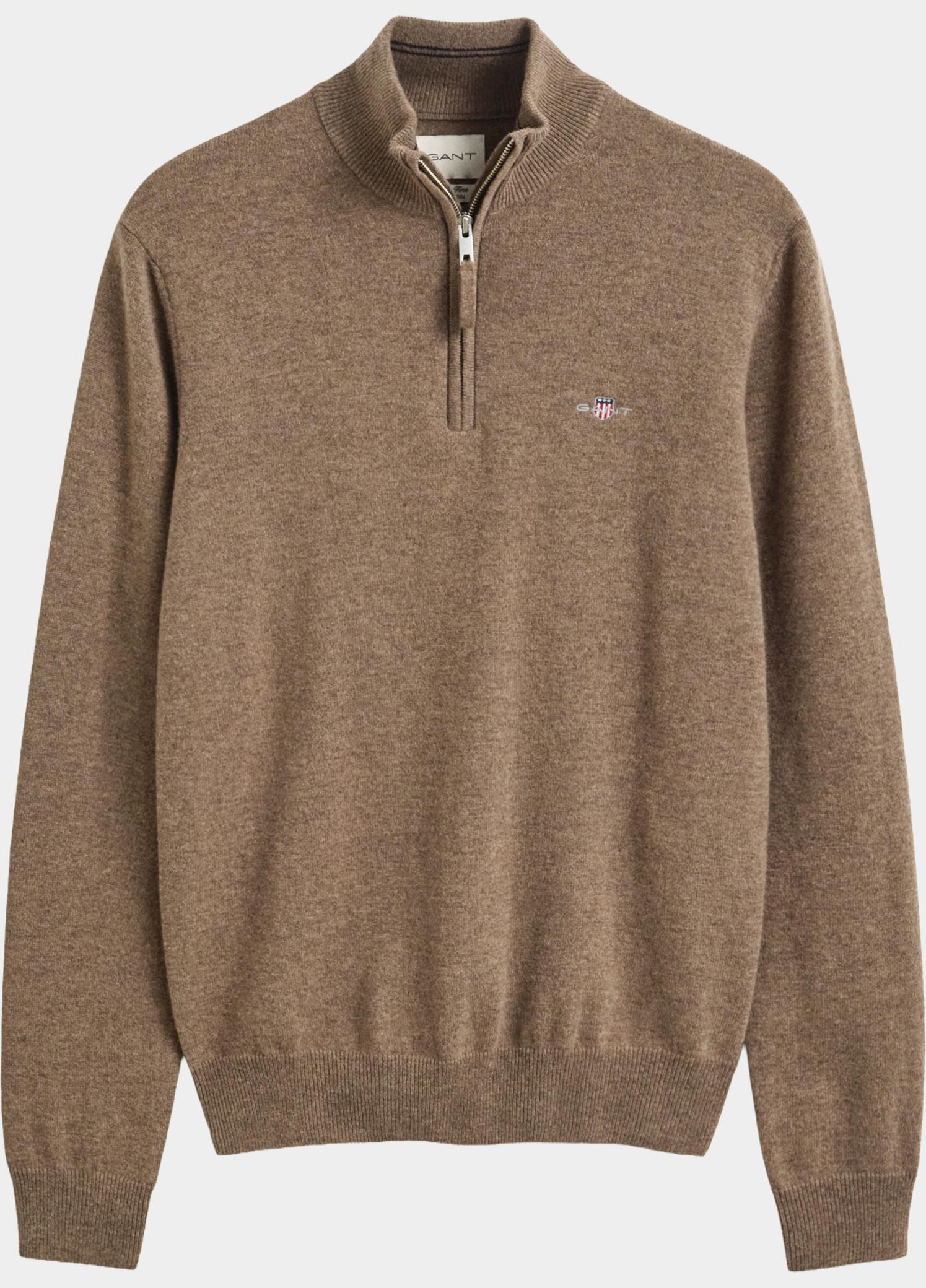 Gant Half Zip Bruin Lamswollen trui met korte rit 87313/283