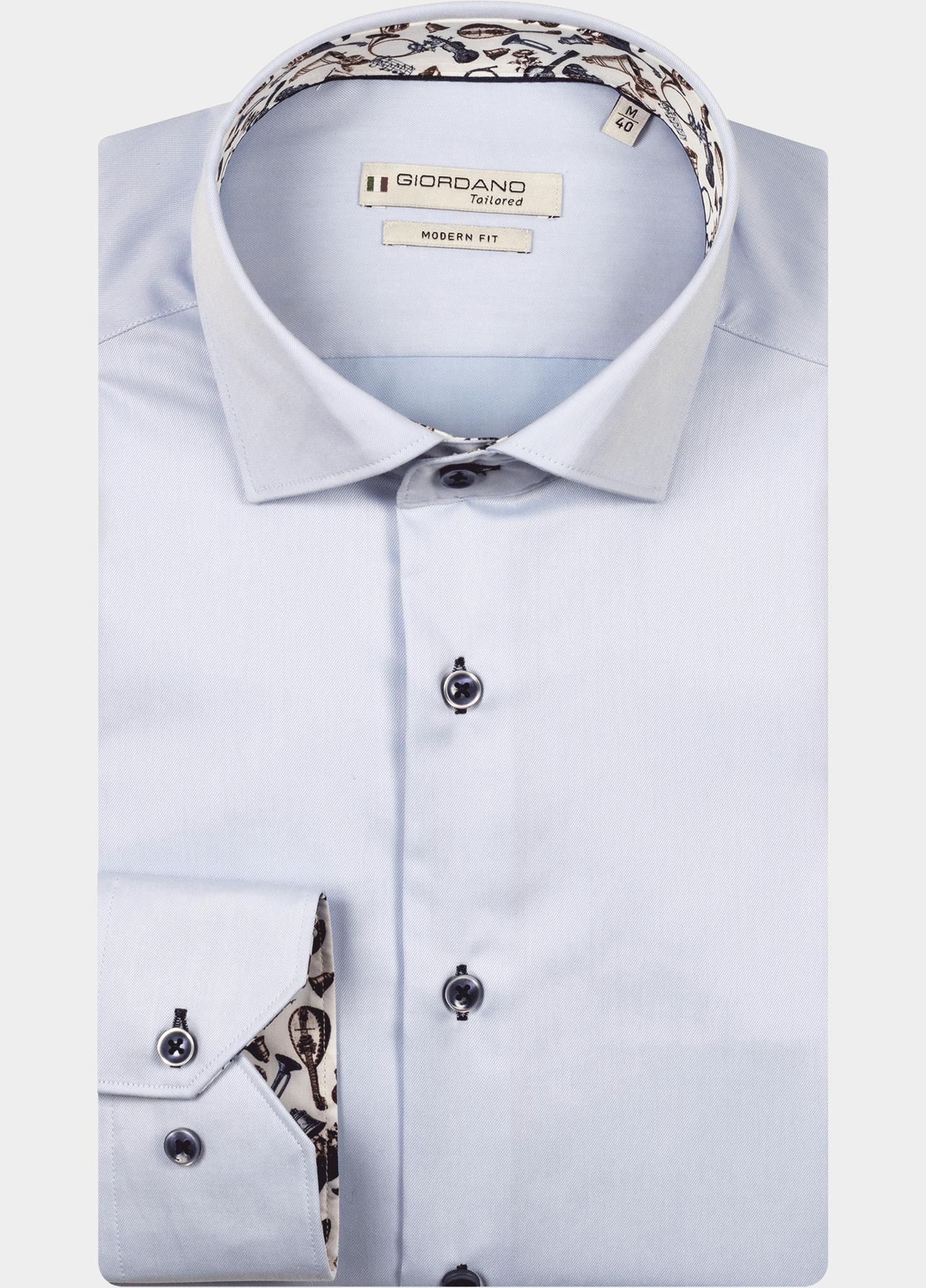 Giordano Overhemd heren Blauw Locarno long sleeve semi cuta 527876/61