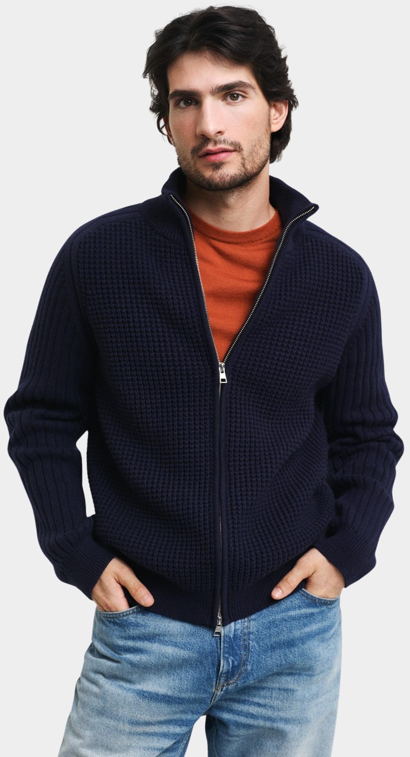 Gant Vest Blauw Wool Blend Textured Zip Cardig 8050222/433