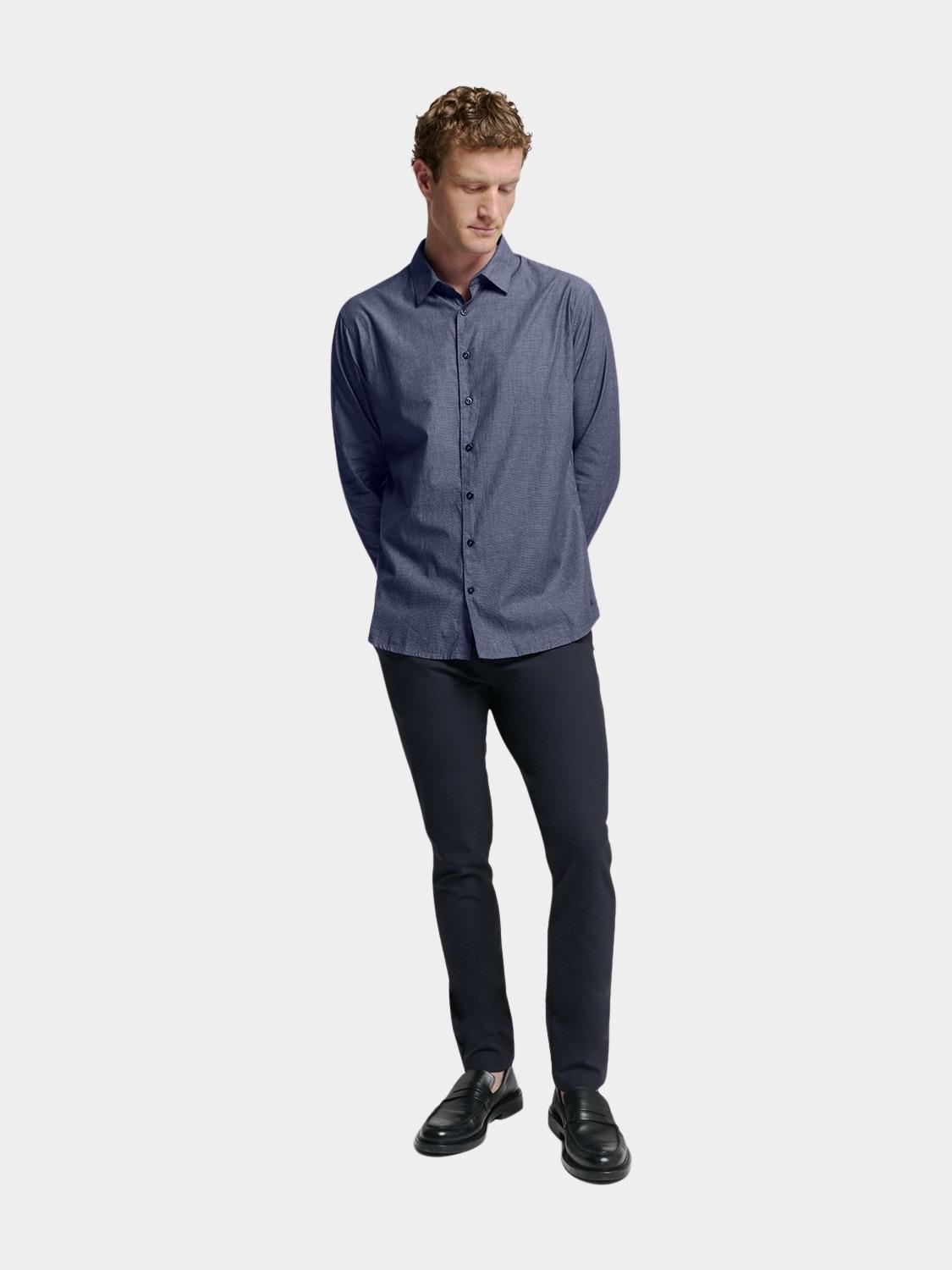 No Excess Casual hemd lange mouw Blauw Shirt 2 Coloured N4330/078