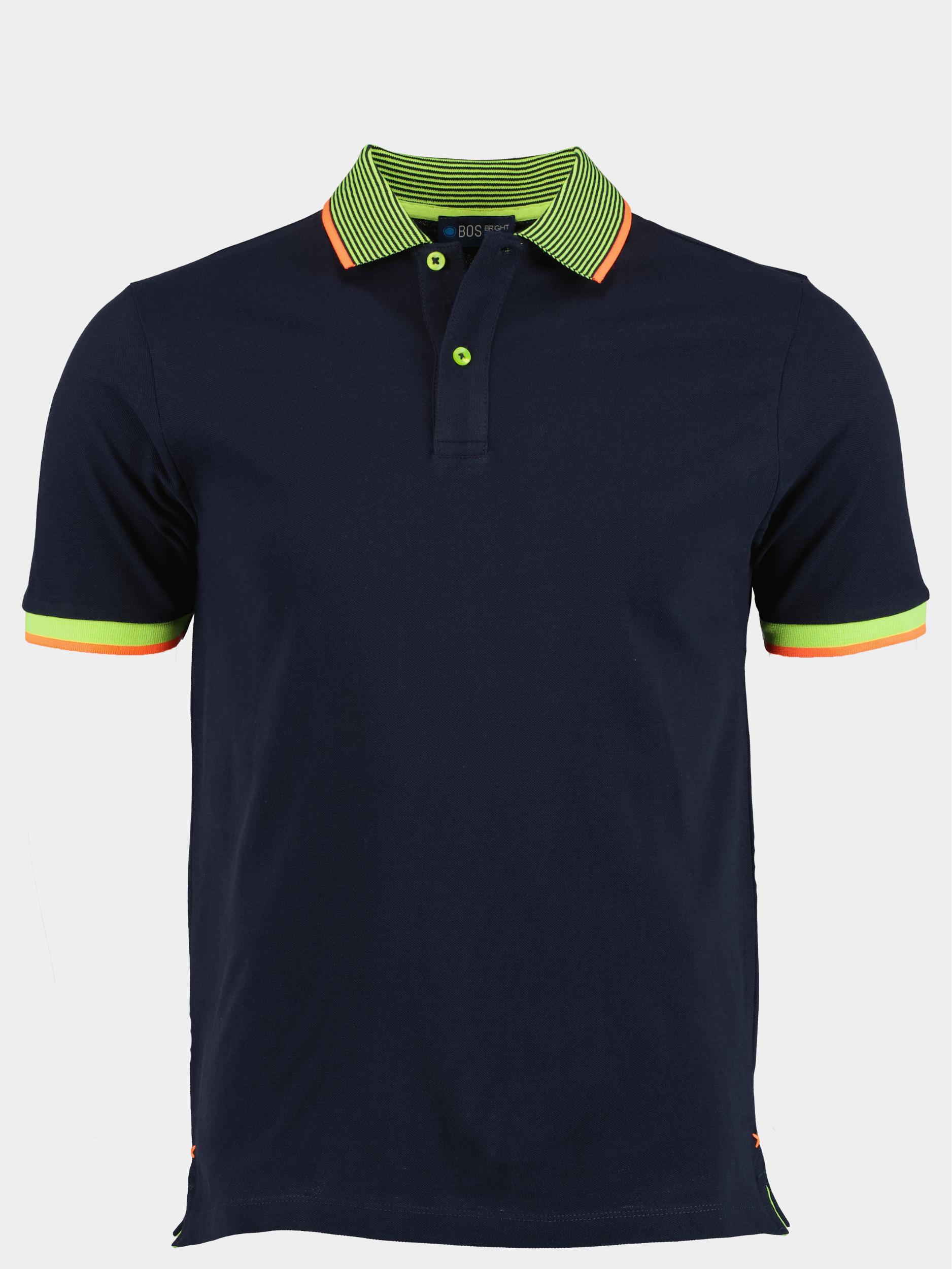 Bos Polo korte mouw Blauw Polo met neon accenten 7785423/220