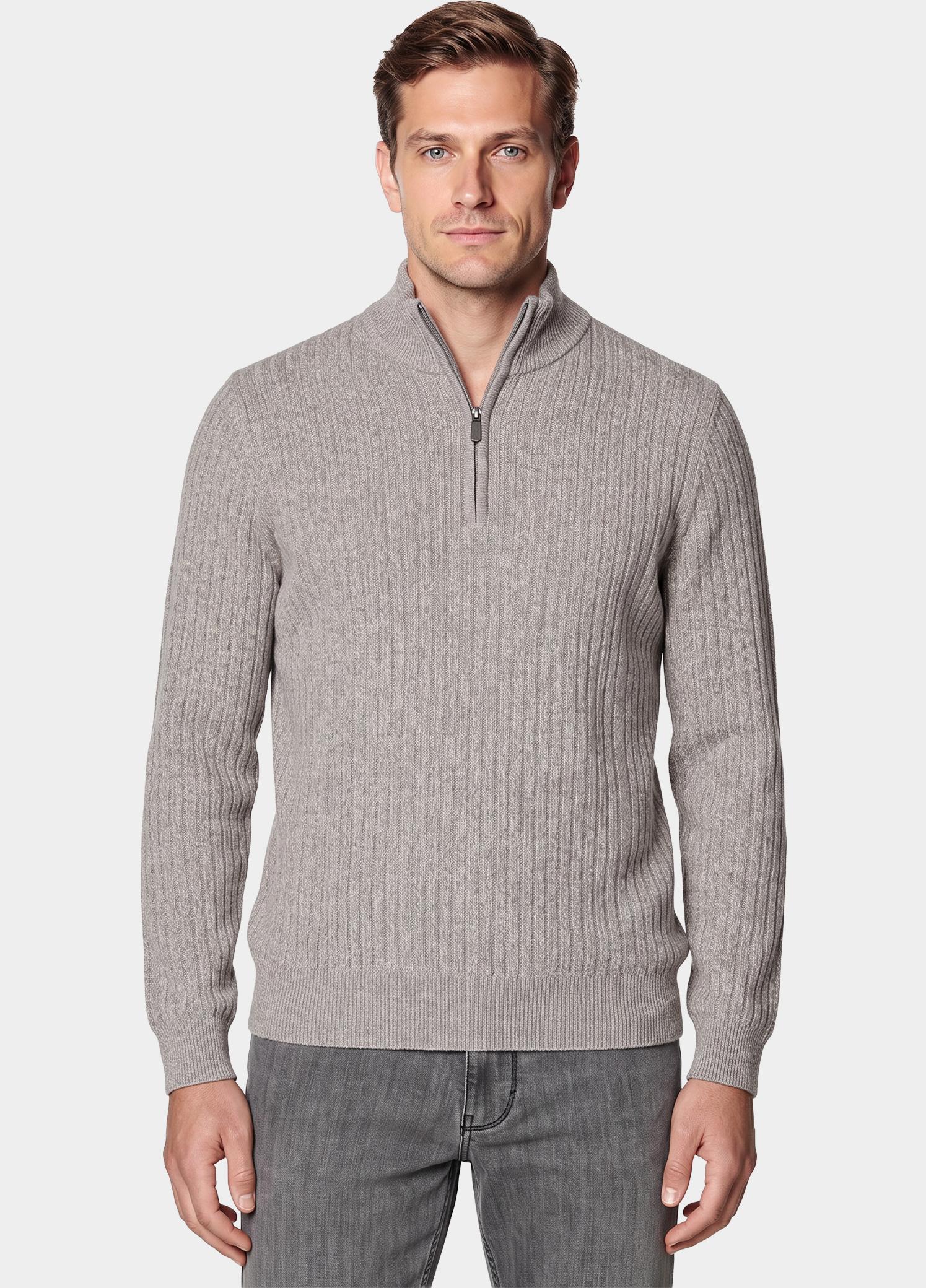 Baileys Half Zip Grijs all-over twisted structure kn 628445/985