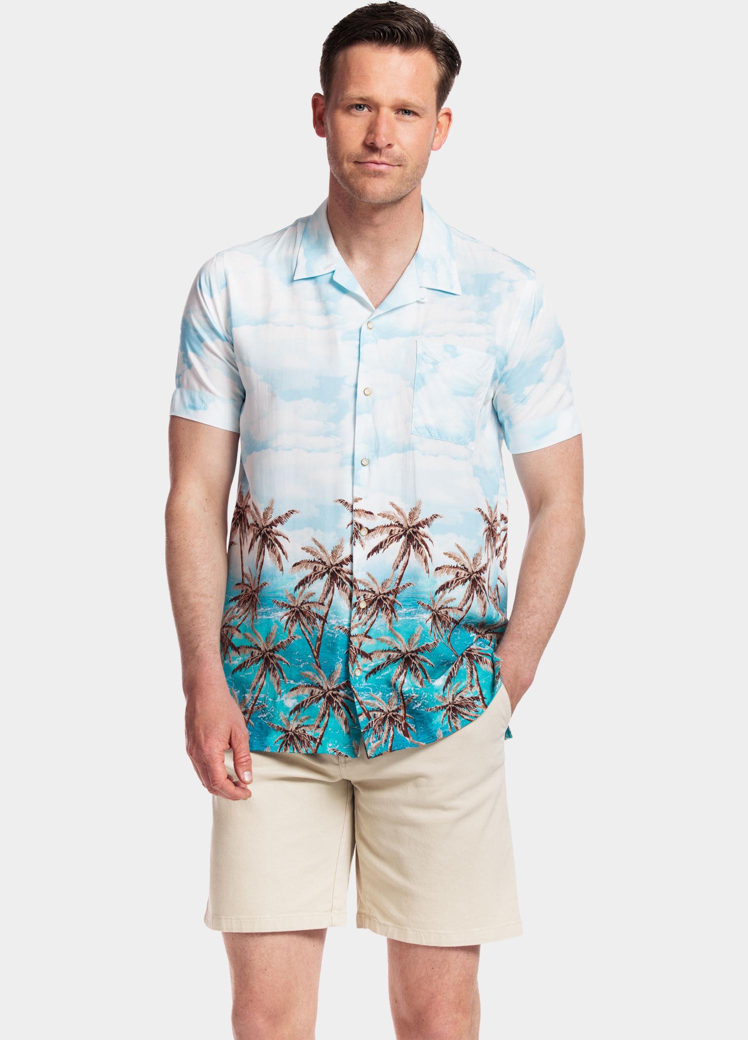 Giordano overhemd korte mouw heren Blauw Vigo, SS Cutaway Palm Print 416856/62