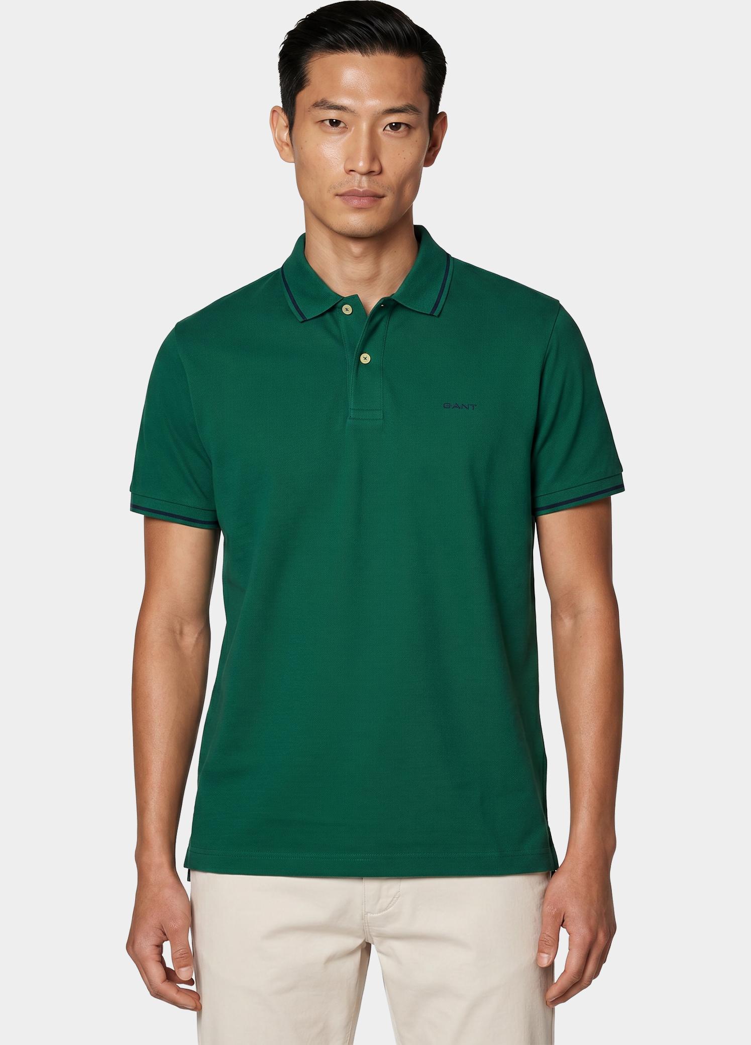 Gant Polo heren Groen Tipped Piqué Polo Shirt 2062034/322
