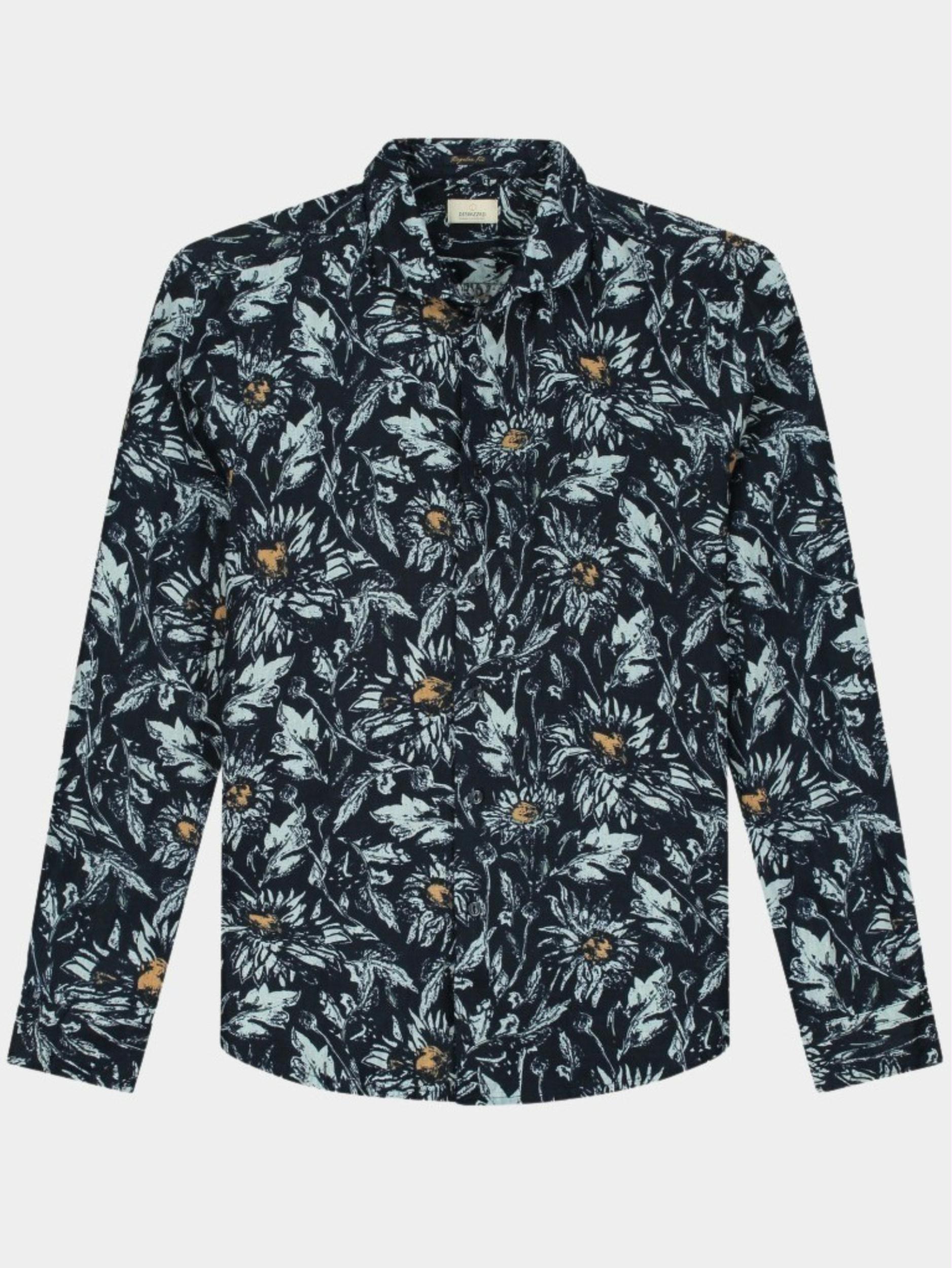 Dstrezzed Casual hemd lange mouw Blauw Shirt Painted Linen Flower 303728/649