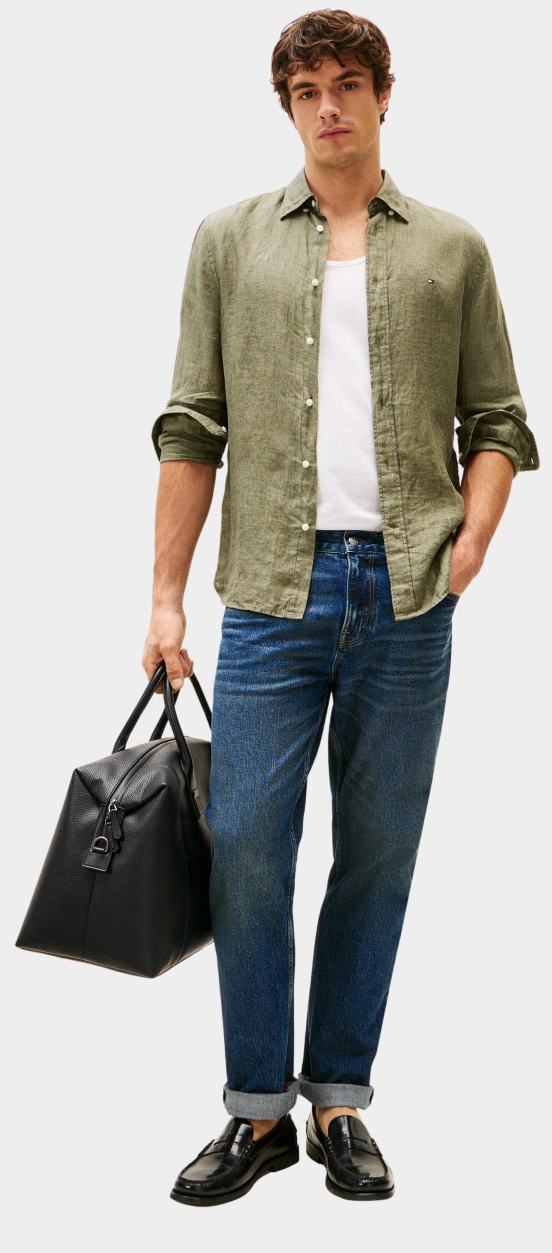 Tommy Hilfiger Casual hemd lange mouw Groen Pigment Dyed LI Solid RF Shirt MW0MW34602/PLI