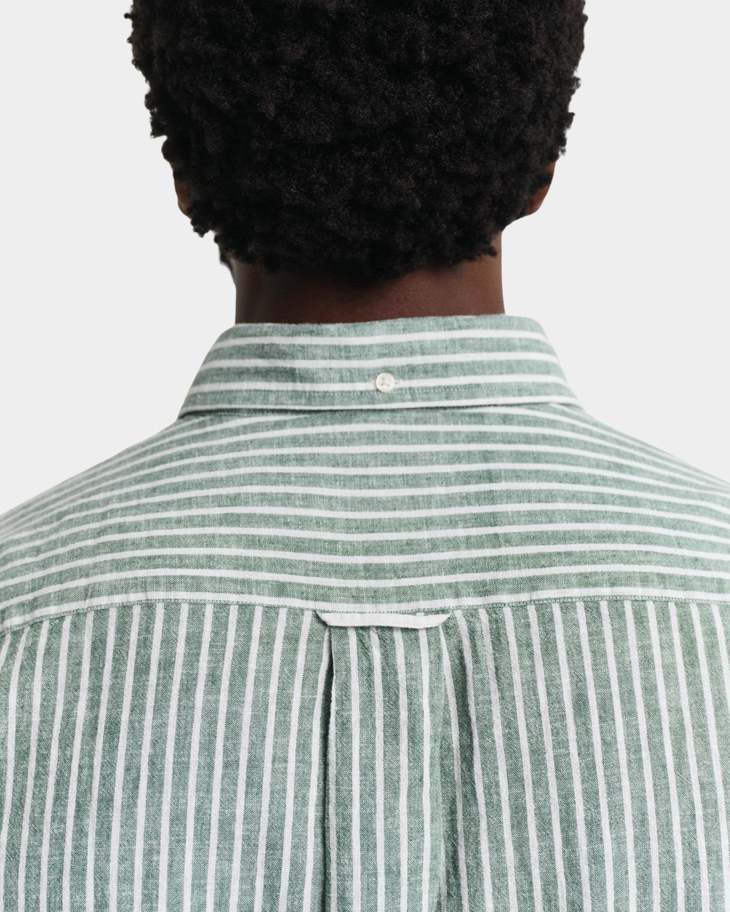 Gant Casual hemd korte mouw Groen REG COTTON LINEN STRIPE SS SH 3250039/318
