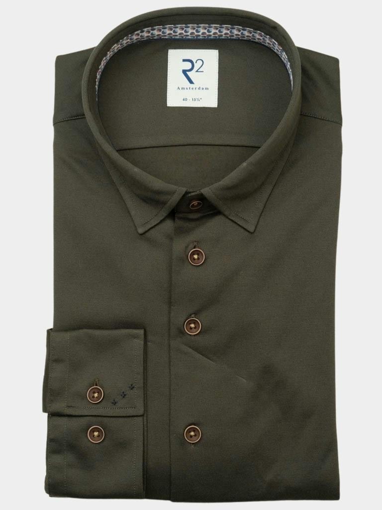 R2 Amsterdam Casual hemd lange mouw Groen  118.HBD.010/070