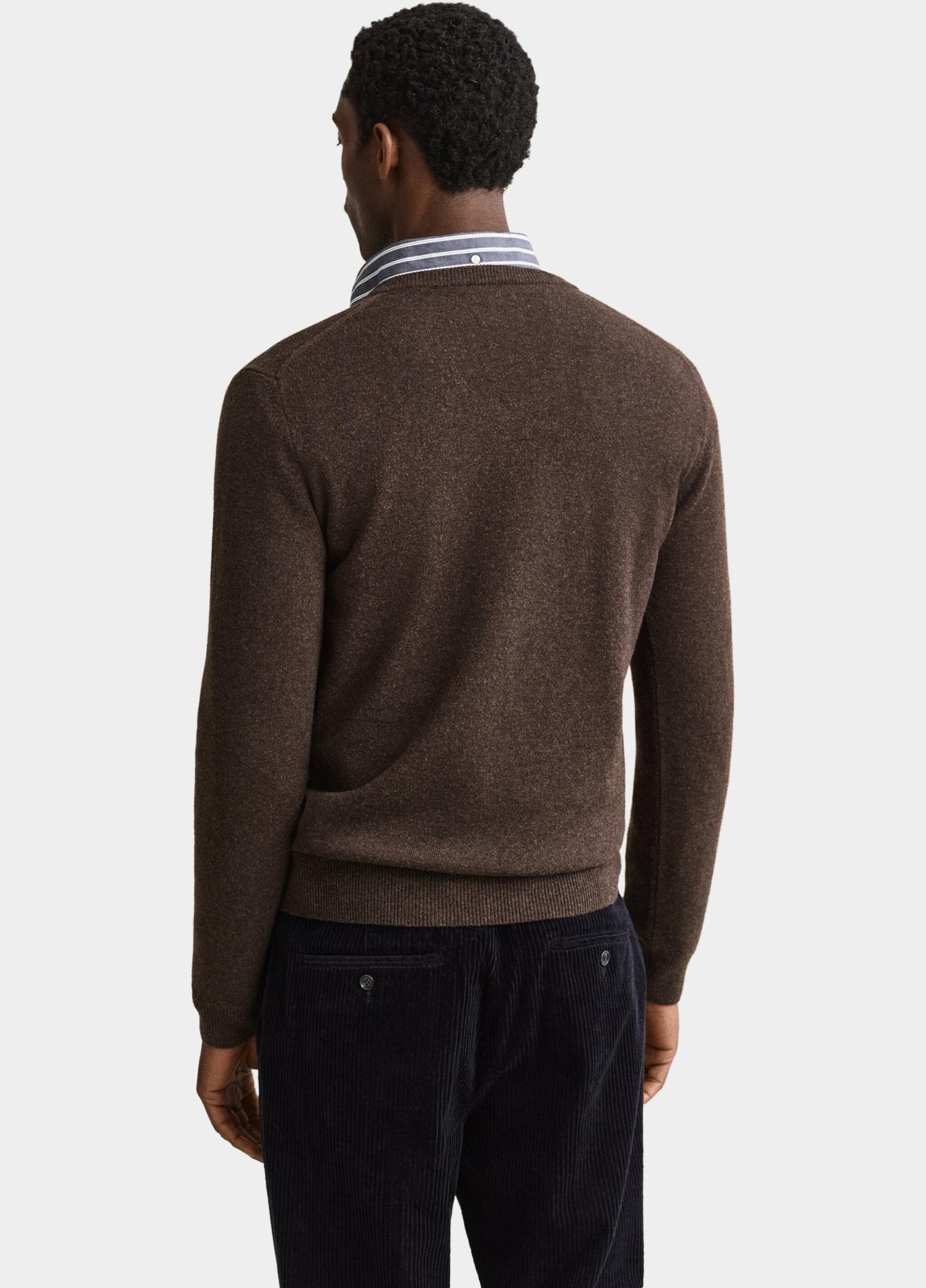 Gant Pullover heren Bruin Lamswollen trui met V-hals 87312/280