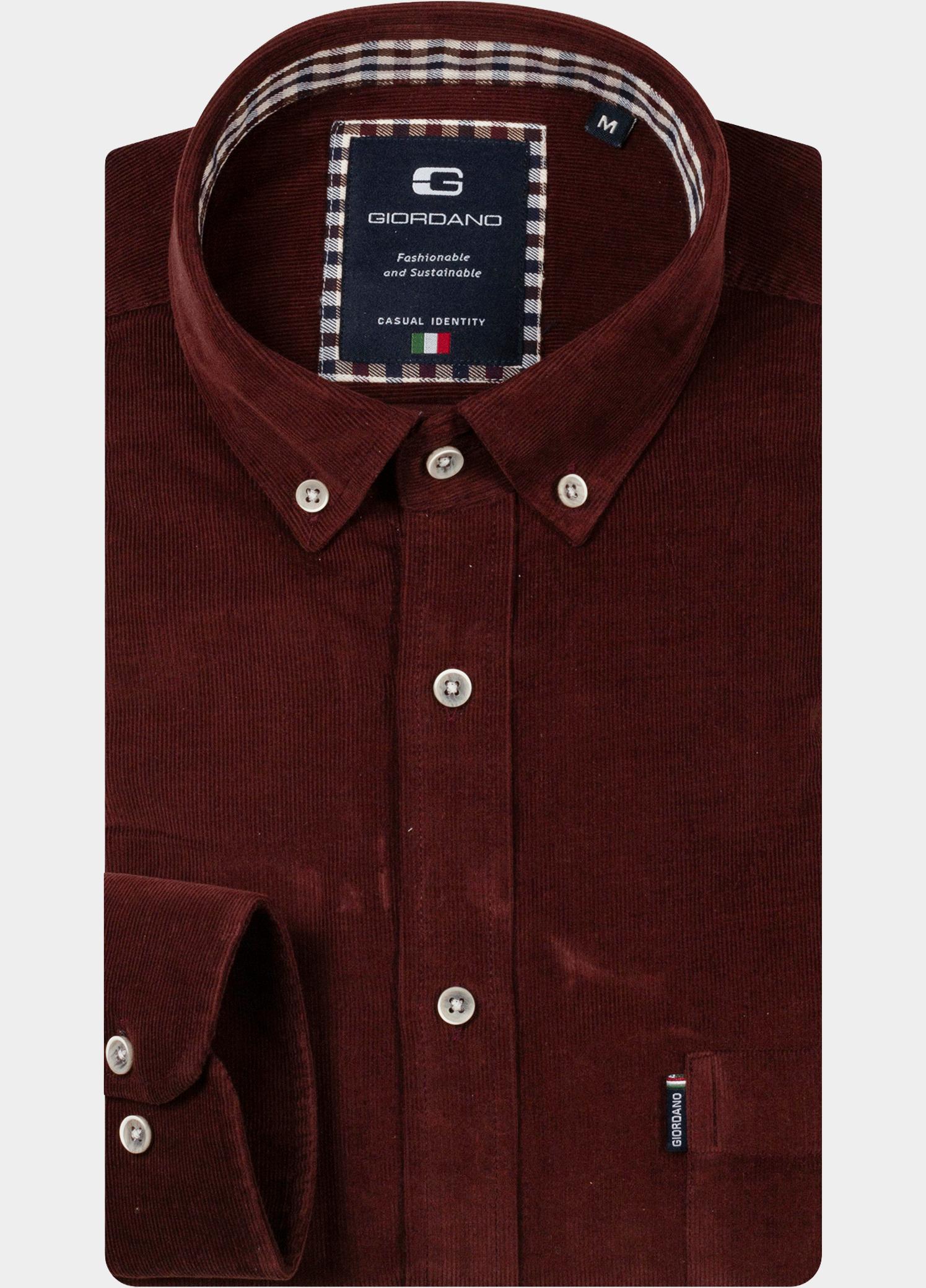 Giordano Overhemd heren Rood Dino Babycord and check 627007/30