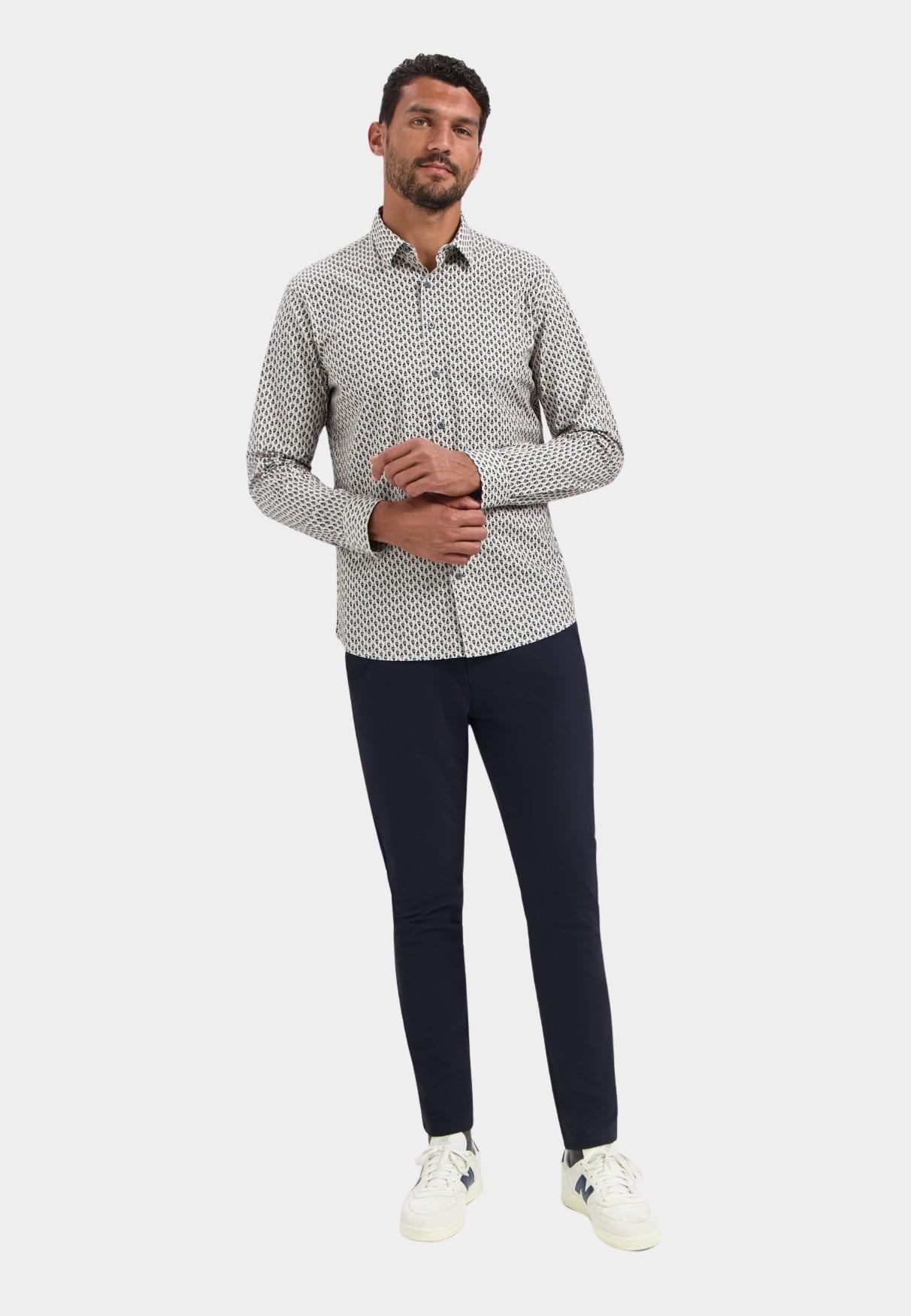 No Excess Casual hemd lange mouw Wit Shirt Stretch Allover Printed 29430922/010