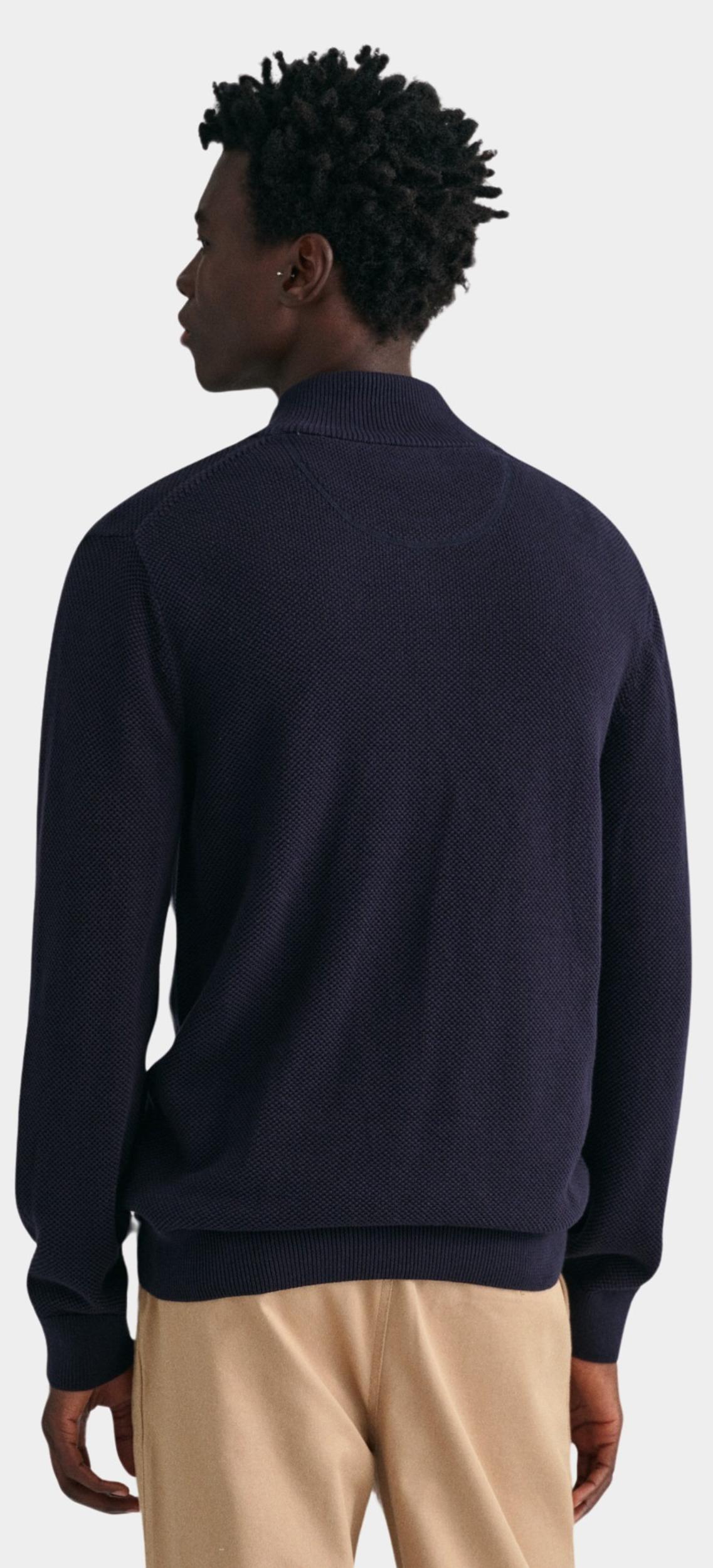 Gant Vest Blauw Cotton Pique Zip Cardigan 8040524/433