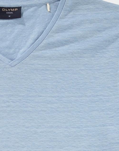 Olymp T-shirt korte mouw Blauw Linen V-Neck T-Shirt 561552/11