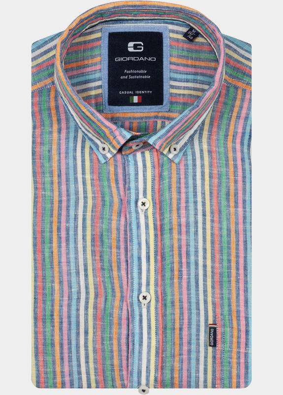 Giordano overhemd korte mouw heren Blauw Marlon Short Sleeve Button Do 616307/60