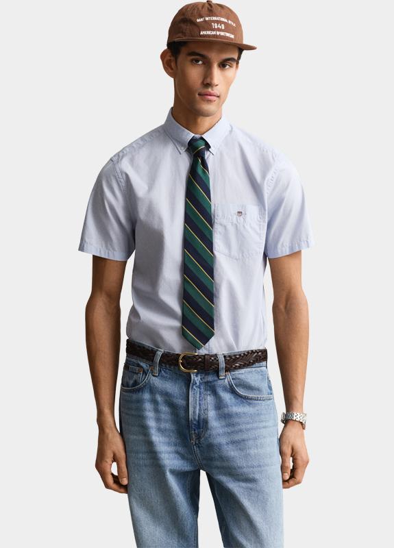 Gant overhemd korte mouw heren Blauw Poplin SS Shirt 3000101/455