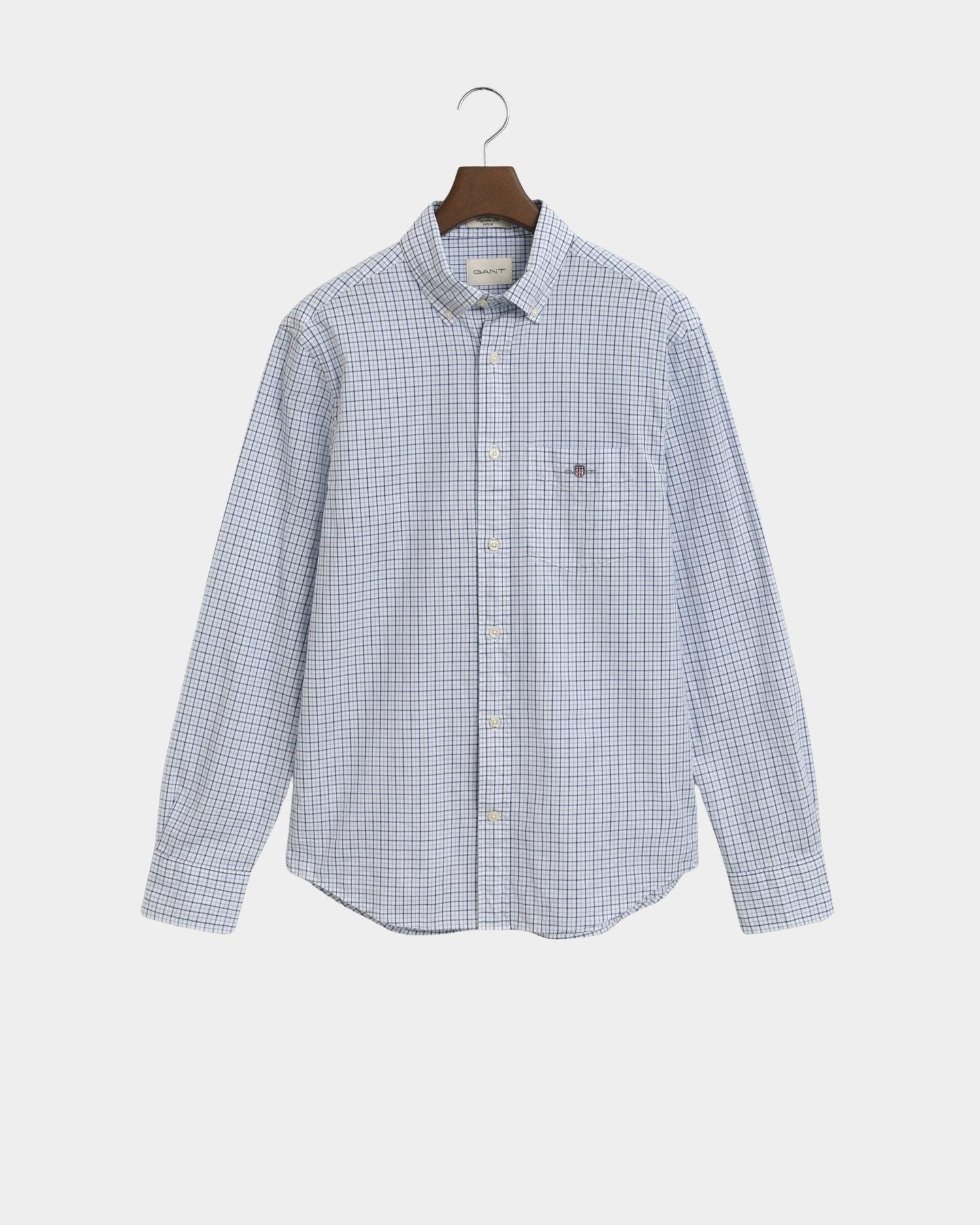 Gant Casual hemd lange mouw Blauw Reg Classic Poplin Micro Chec 3250214/427