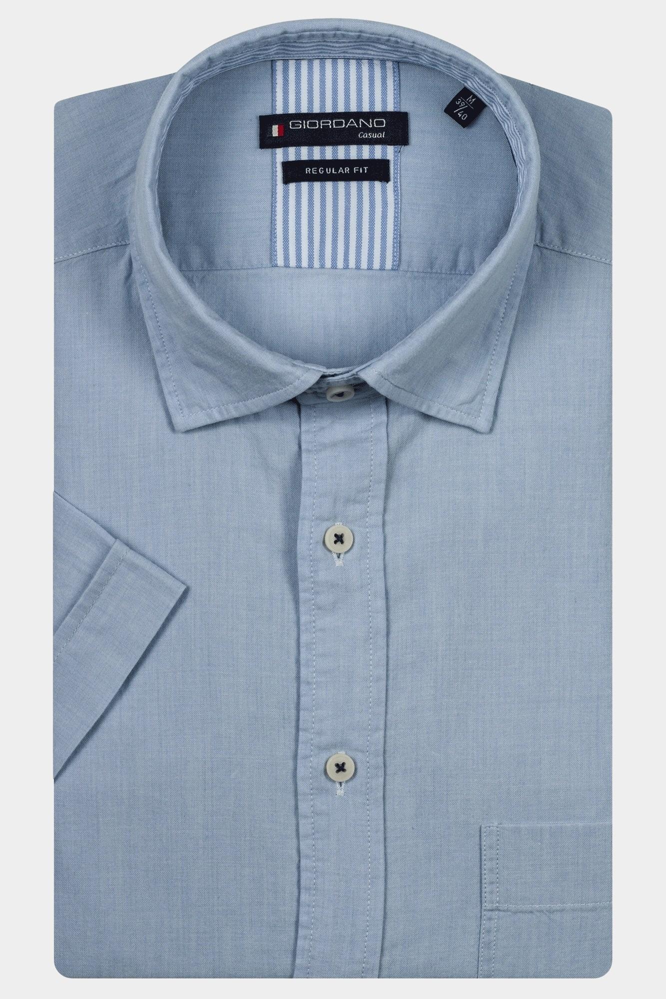 Giordano Casual hemd lange mouw Blauw Trento SS button under washed 516029/61
