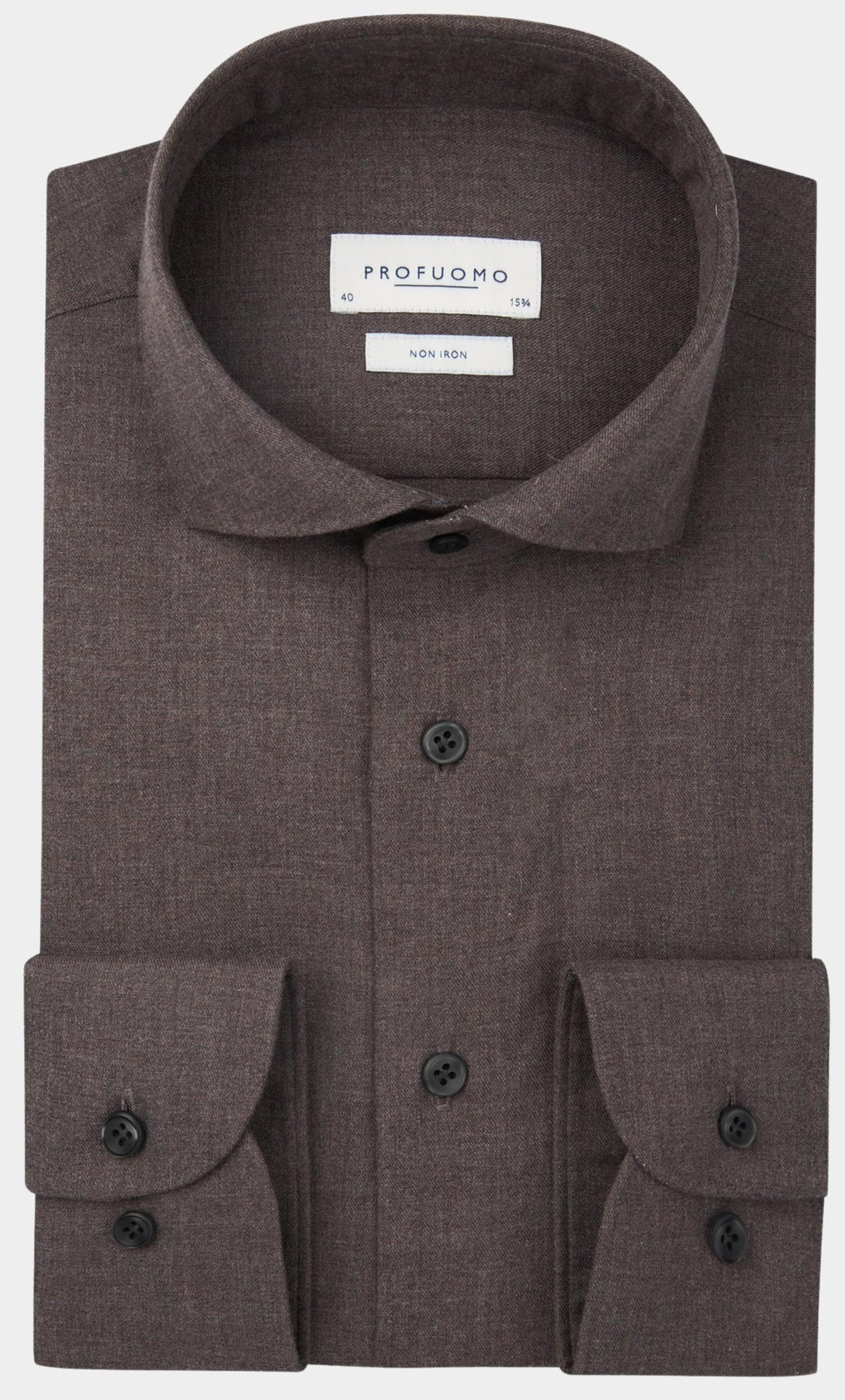 Profuomo Business hemd lange mouw Bruin  PPWH30005/E