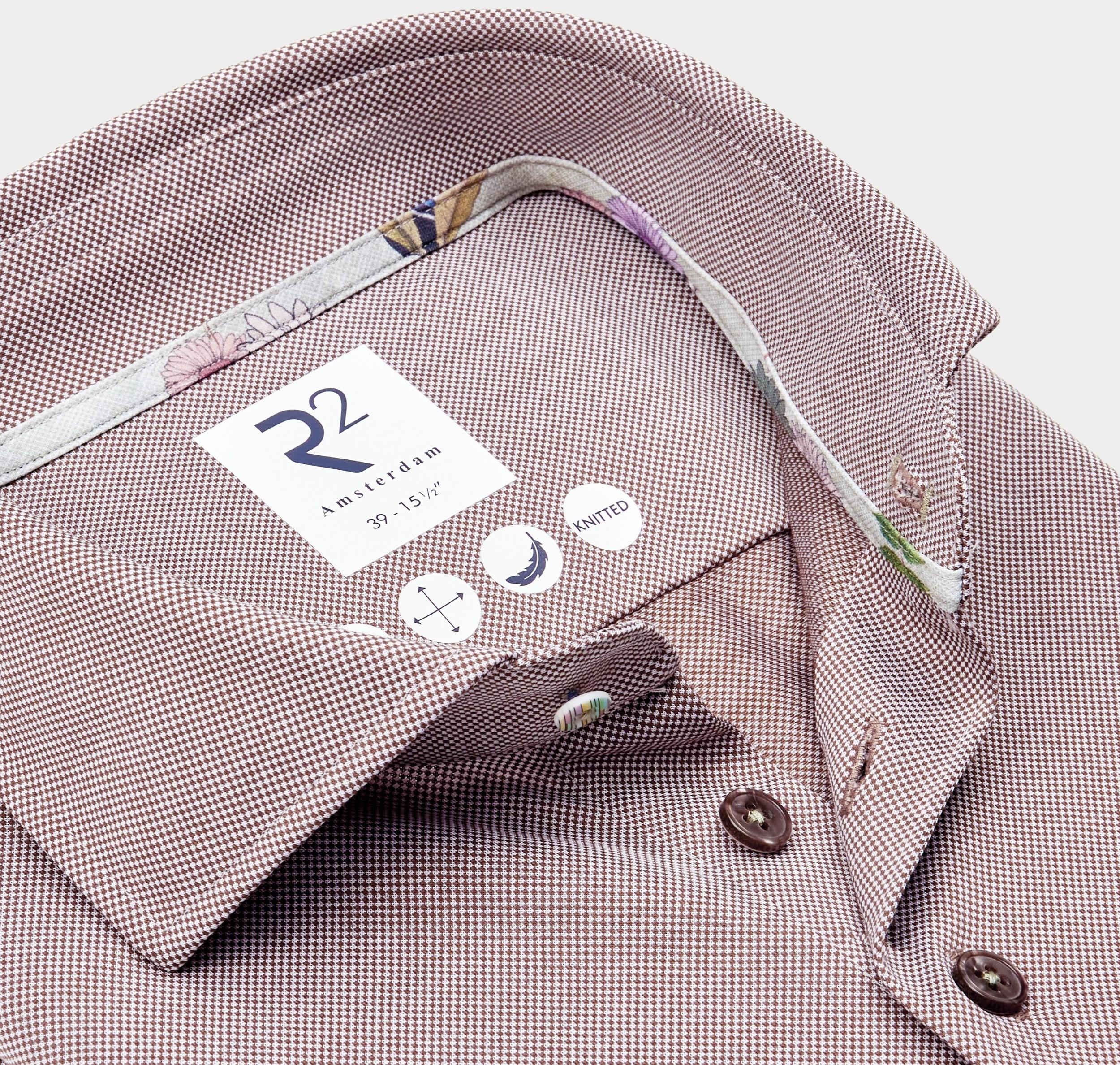 R2 Amsterdam Casual hemd lange mouw Bruin Solid Japanese knitted 128.WSP.001/041
