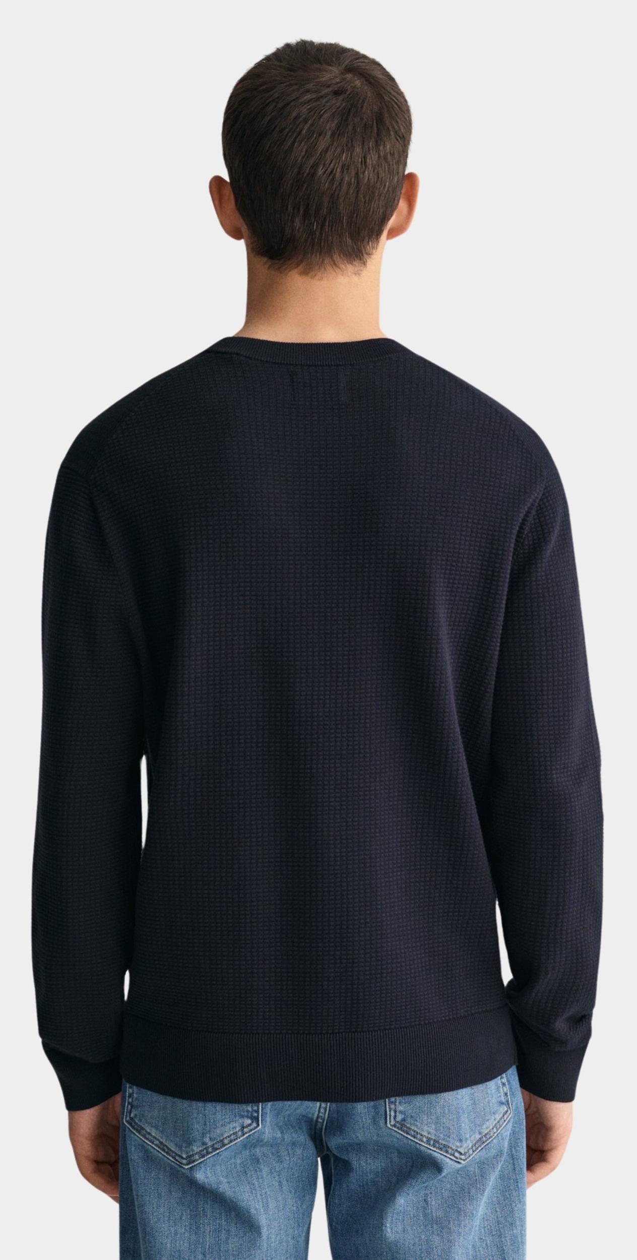 Gant Pullover Blauw Textured Cotton C-Neck 8050196/433