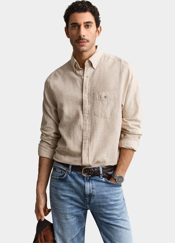 Gant Overhemd heren Beige Overoverhemd van linnenmix 3250082/200