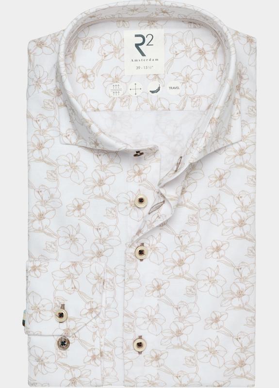 R2 Amsterdam Casual hemd lange mouw Beige Beige flower cotton sorona 132.WSP.006/045