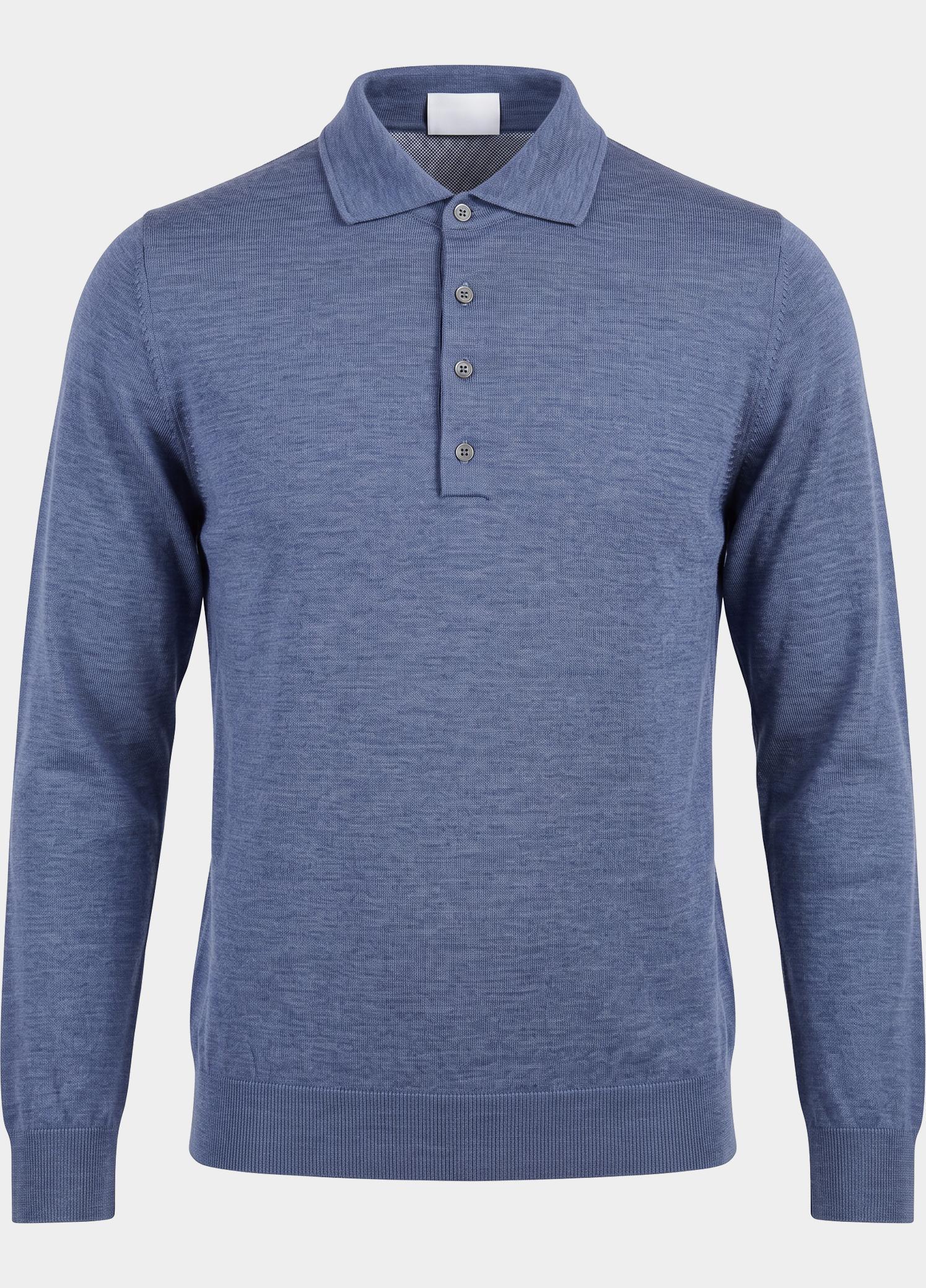 Born With Appetite Polo lange mouwen heren Blauw Anton Polo Ls Merino BWA00005AN14/4035